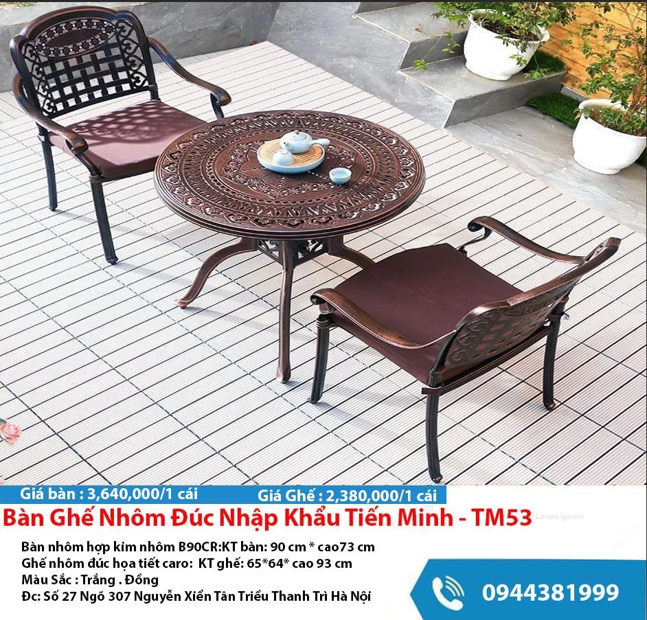 Bàn ghế hợp kim nhôm B90CR nhập khẩu/họa tiết caro