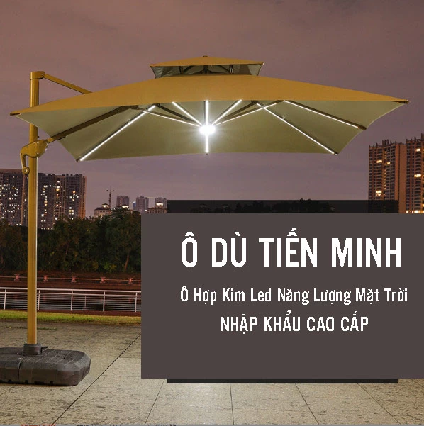 Ô lệch tâm có đèn 3x3m hợp kim có đèn LED dạng thanh dài màu Be cffe đế nhựa đổ nước